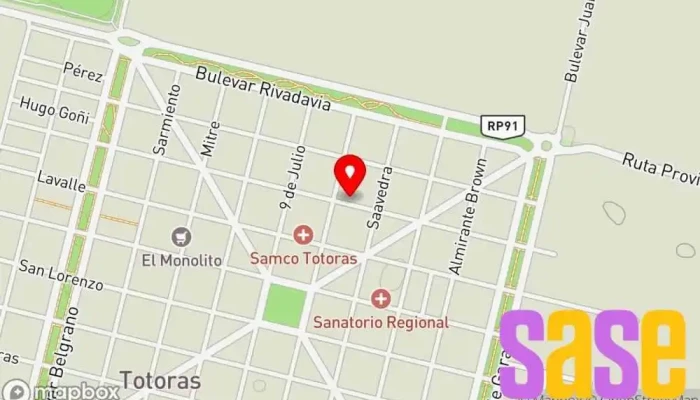 mapa de EPE Energía de Santa Fe Compañía eléctrica, Oficina de la Administración en Totoras